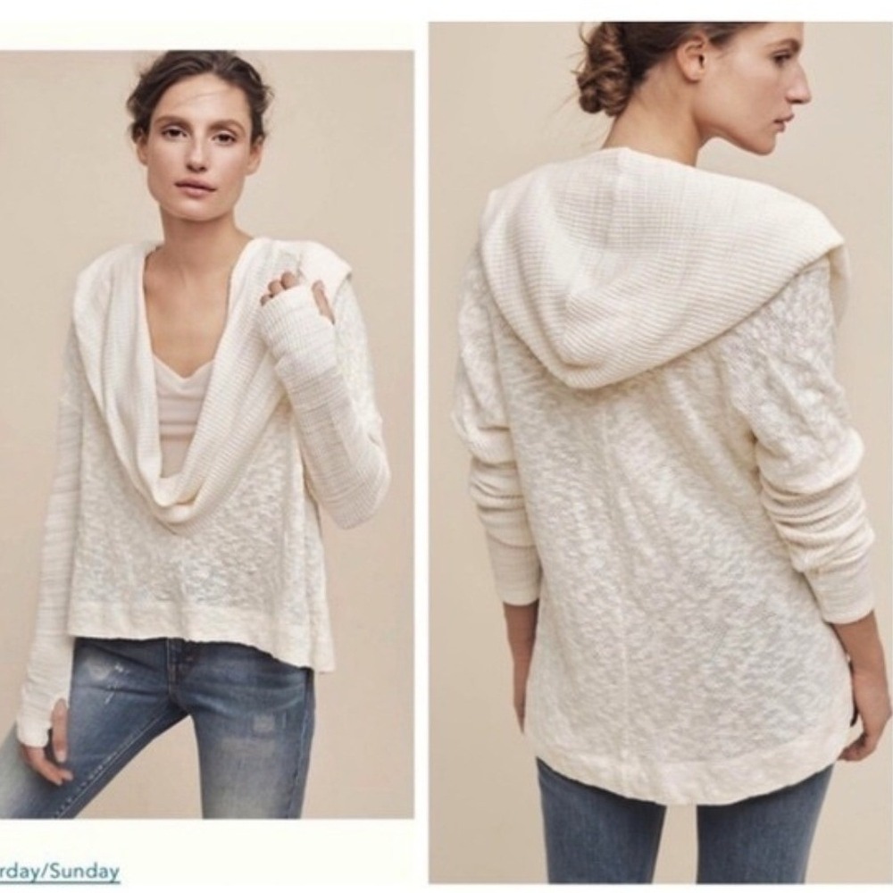 ANTHROPOLOGIE Saturday/Sunday Almeria Hooded Cowl‎ Top XS X-Small Cream Sweater